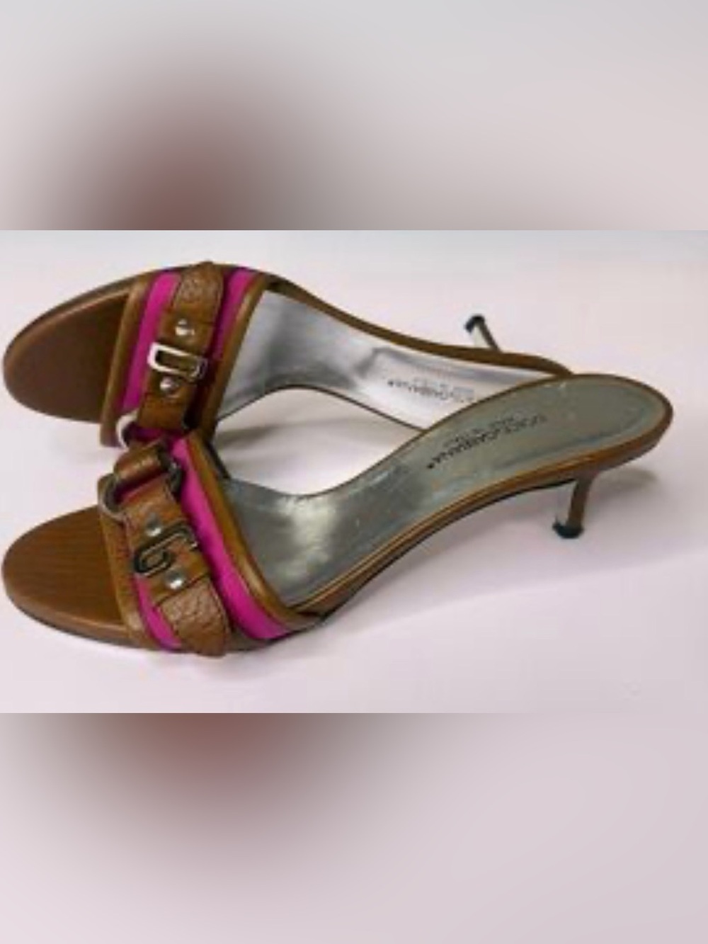 Dolce & Gabbana Brown and Fuchsia Leather Slide Mules in Box- size 6.5